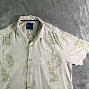 Tommy Bahama Silk Button Up Floral Camp Shirt Short Sleeve Beige XL